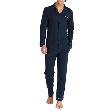 Comfortable Cotton Mens Pajama Set with Pockets - XL Navy Blue