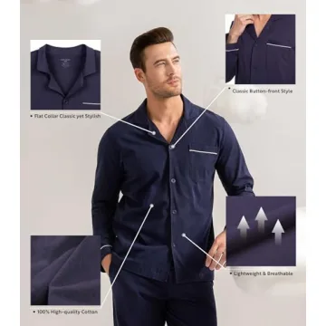 Cotton Mens Pajama Set XL Navy Blue for Ultimate Comfort