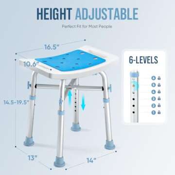 OasisSpace Heavy Duty Shower Chair 500lb, Padded Bath Seat with Adjustable Height