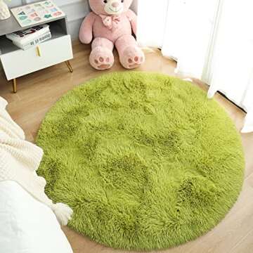 Chicrug Fluffy Round Area Rugs for Girls Bedroom, 4x4 Feet Shaggy Circle Area Rug for Living Room, S...