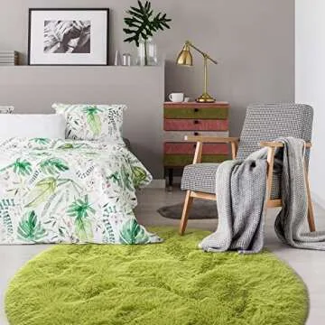 Chicrug Fluffy Round Area Rugs for Girls Bedroom, 4x4 Feet Shaggy Circle Area Rug for Living Room, Soft Fuzzy Carpets for Princess Room, Cute Rug Kids Circular Playmats for Baby Nursery Home, Green