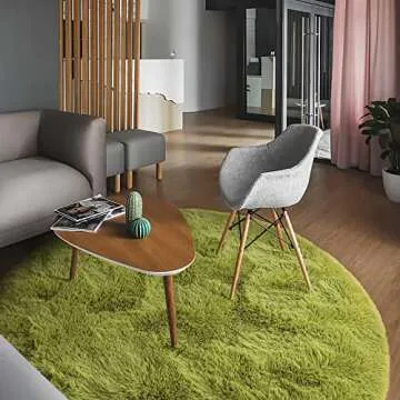 Chicrug Fluffy Round Area Rugs for Girls Bedroom, 4x4 Feet Shaggy Circle Area Rug for Living Room, Soft Fuzzy Carpets for Princess Room, Cute Rug Kids Circular Playmats for Baby Nursery Home, Green