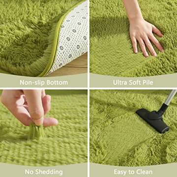 Chicrug Fluffy Round Area Rugs for Girls Bedroom, 4x4 Feet Shaggy Circle Area Rug for Living Room, Soft Fuzzy Carpets for Princess Room, Cute Rug Kids Circular Playmats for Baby Nursery Home, Green