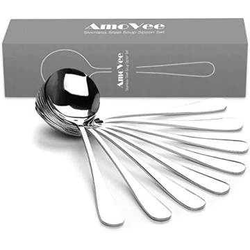 AmoVee Stainless Steel Soup Spoons Set of 8 for All Occasions