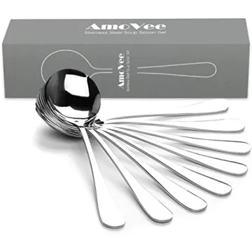 AmoVee Stainless Steel Soup Spoons Set of 8 for All Occasions