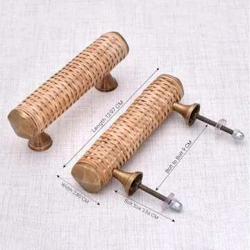 Indian Shelf Decorative Brass Rattan Drawer Pulls Bolt to Bolt 9cm Boho Wooden Cabinet Handles Uniqu...