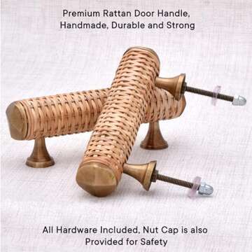 Indian Shelf Decorative Brass Rattan Drawer Pulls Bolt to Bolt 9cm Boho Wooden Cabinet Handles Unique Dresser Door Handles Interior- 2 Piece (Style 5)