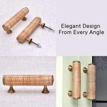 Indian Shelf Decorative Brass Rattan Drawer Pulls Bolt to Bolt 9cm Boho Wooden Cabinet Handles Unique Dresser Door Handles Interior- 2 Piece (Style 5)
