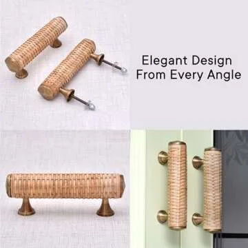 Indian Shelf Decorative Brass Rattan Drawer Pulls Bolt to Bolt 9cm Boho Wooden Cabinet Handles Unique Dresser Door Handles Interior- 2 Piece (Style 5)