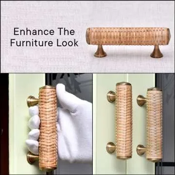 Indian Shelf Decorative Brass Rattan Drawer Pulls Bolt to Bolt 9cm Boho Wooden Cabinet Handles Unique Dresser Door Handles Interior- 2 Piece (Style 5)