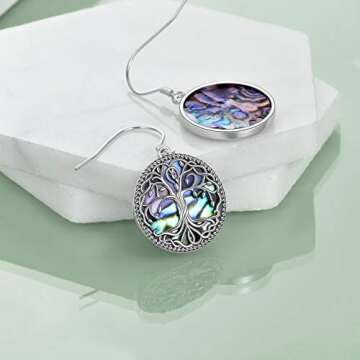 POPLYKE Celtic Tree of Life Earrings for Women Sterling Silver Celtic Knot Family Tree Abalone Shell Dangle Drop Earrings Birthday Gifts