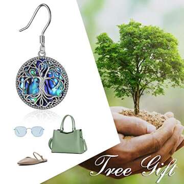 POPLYKE Celtic Tree of Life Earrings for Women Sterling Silver Celtic Knot Family Tree Abalone Shell Dangle Drop Earrings Birthday Gifts
