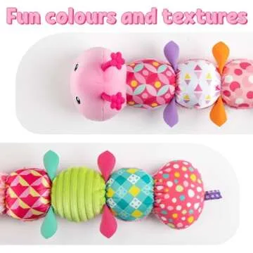 LIGHTDESIRE Baby Toys Musical Caterpillar,Infant Stuffed Animal Toys with Crinkle and Rattles,Soft Sensory Toys with Textures for Tummy Time Newborn Boys Girls 0 3 6 12 Months(Pink)