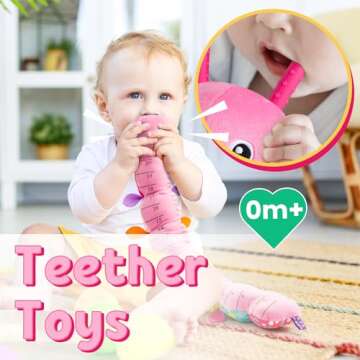 LIGHTDESIRE Baby Toys Musical Caterpillar,Infant Stuffed Animal Toys with Crinkle and Rattles,Soft Sensory Toys with Textures for Tummy Time Newborn Boys Girls 0 3 6 12 Months(Pink)