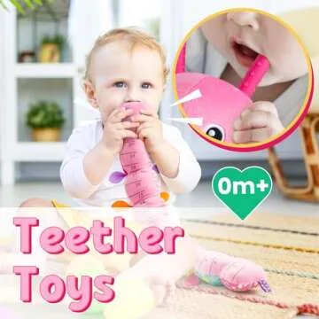 LIGHTDESIRE Baby Toys Musical Caterpillar,Infant Stuffed Animal Toys with Crinkle and Rattles,Soft Sensory Toys with Textures for Tummy Time Newborn Boys Girls 0 3 6 12 Months(Pink)