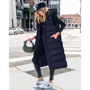BTFBM Long Puffer Vest Women Quilted Hooded Button Down Zip Up Sleeveless Vests Outerwear Padded Jac...