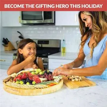 Large Charcuterie Board - 17 in, Round Charcuterie Boards Extra Large, Large Cheese Board, Round Cheese Board Set, Charcuterie Tray, Cheese Tray, Beautiful Charcuterie Boards Gift for Mom