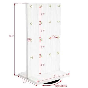 Ikee Design Wooden Rotating Two-Sided Jewelry Display Stand, Rotating Organizer with 32 Hooks for St...