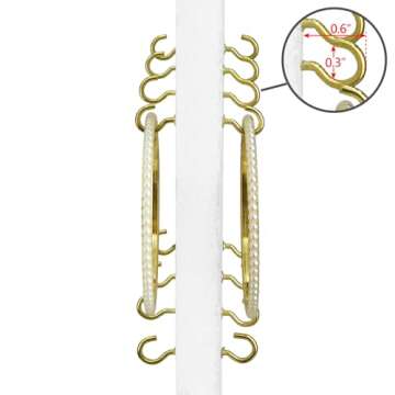 Ikee Design Wooden Rotating Two-Sided Jewelry Display Stand, Rotating Organizer with 32 Hooks for Store, Earring Keychain Display with Hooks, Wash White Color, 9 W x 7.5 D x 16.5 H in