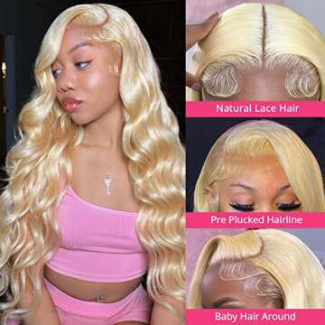 YUTU 26INCH 613 Lace Front Wig Human Hair 180% Density 13x4 Lace Front Wigs Human Hair Body Wave Blo...