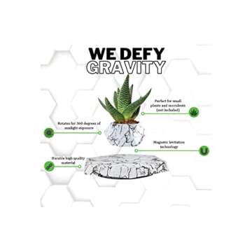 BandD Plant Pot for Succulents, air Bonsai & air Plants. Planter for Home, Office & Desk Decor. Magnetic Floating Levitating Display. (Marble)