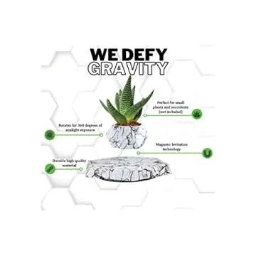 BandD Plant Pot for Succulents, air Bonsai & air Plants. Planter for Home, Office & Desk Decor. Magnetic Floating Levitating Display. (Marble)