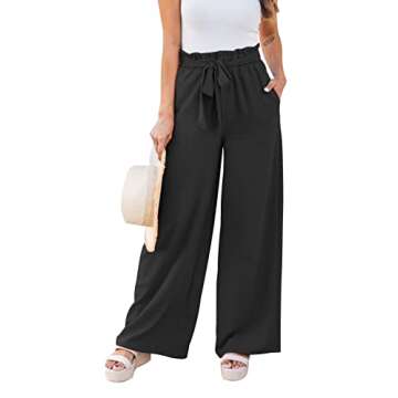 NIMIN Wide Leg Pants for Women High Waisted Dress Linen Pants Loose Business Casual Palazzo Pants Flowy Summer Beach Pants with Pockets Black Medium
