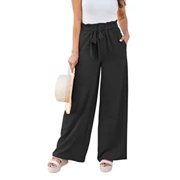 NIMIN Wide Leg Pants for Women High Waisted Dress Linen Pants Loose Business Casual Palazzo Pants Flowy Summer Beach Pants with Pockets Black Medium