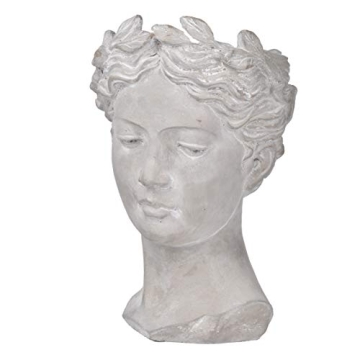 A & B Home Gray Young Girl Bust Planter Indoor Outdoor Décor Cement Pot Beautiful Woman Face Greek ...