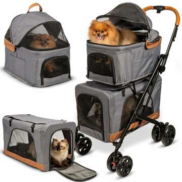 Double Pet Stroller with Detachable Carriers for 2 Dogs or Cats