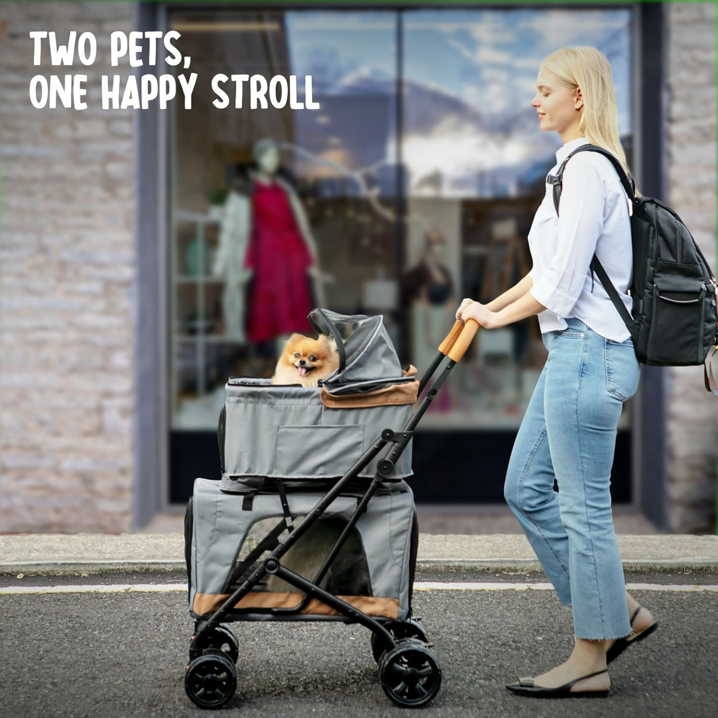 Double Pet Stroller for 2 Dogs or Cats - Easy Assembly