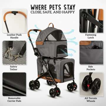 Double Pet Stroller for 2 Dogs or Cats - Easy Assembly