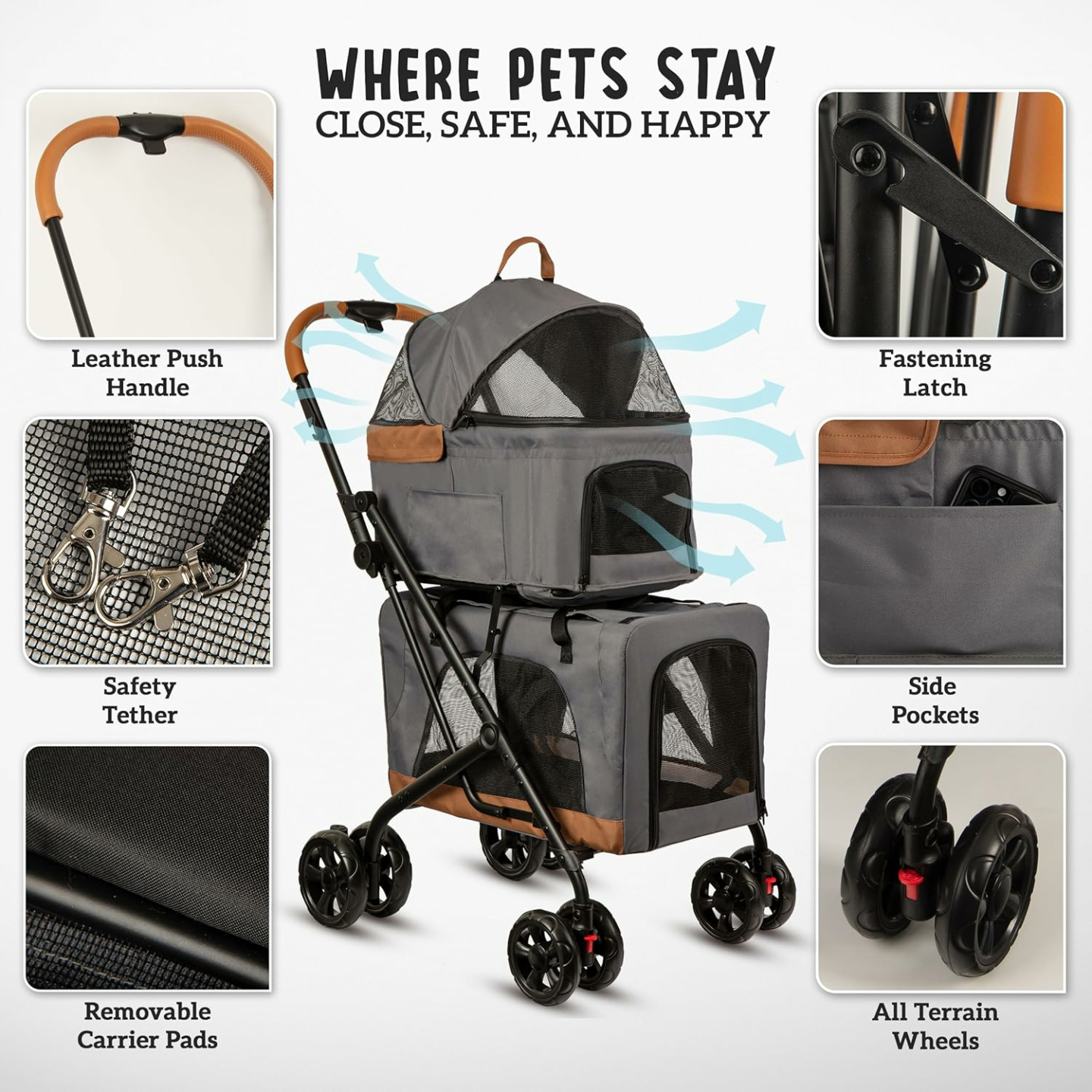 Double Pet Stroller for 2 Dogs or Cats - Easy Assembly