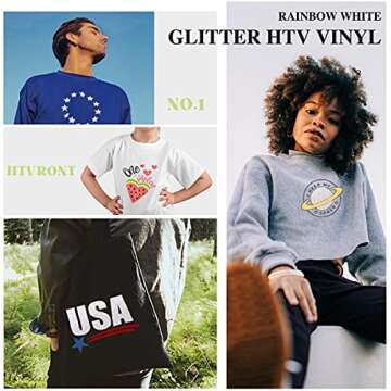 HTVRONT Rainbow White Glitter HTV Vinyl Roll-12 x 6 FT White Glitter Heat Transfer Vinyl, White Glitter Iron on Vinyl for Cricut & Silhouette Cameo