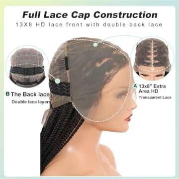 Fecihor 36 Inch 13X8 HD Lace Front Box Braided Wigs With Boho Curly Ends Knotless Braided Wig For Wo...