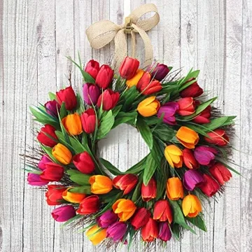Hoomall 16 Inch Tulip Wreath for Home Decor
