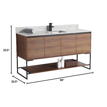 Fine Fixtures 60 Inch Bathroom Vanity with Sink - Modern Knob Free Design, Elegant Space-Saving Solu...