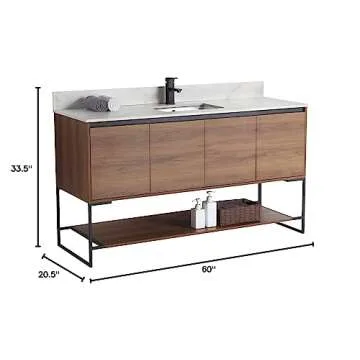 Fine Fixtures 60 Inch Bathroom Vanity with Sink - Modern Knob Free Design, Elegant Space-Saving Solu...