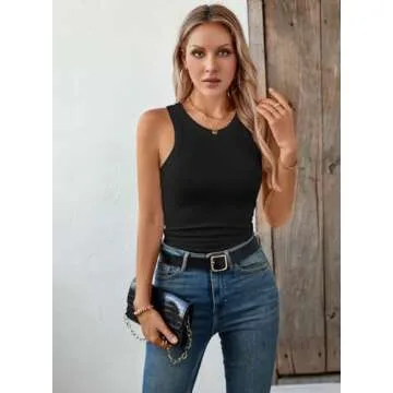 LOLONG Womens Summer Tank Tops High Neck Ribbed Top Sleeveless Casual Basic Shirts Blouses Black