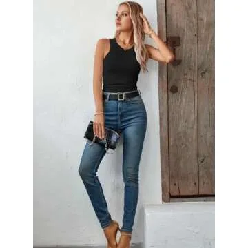 LOLONG Womens Summer Tank Tops High Neck Ribbed Top Sleeveless Casual Basic Shirts Blouses Black