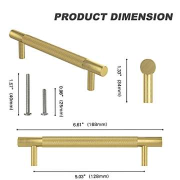 RZDEAL 4Pcs 5 Inch Solid Brass Cabinet Pulls Kitchen Cupboard Handles Modern Drawer Pulls Bathroom Cabinet Pulls Wardrobe Door Handles (Hole Centers:5.04"(128mm), Gold)
