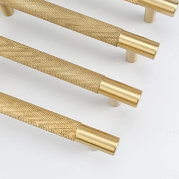 RZDEAL 4Pcs 5 Inch Solid Brass Cabinet Pulls Kitchen Cupboard Handles Modern Drawer Pulls Bathroom Cabinet Pulls Wardrobe Door Handles (Hole Centers:5.04"(128mm), Gold)