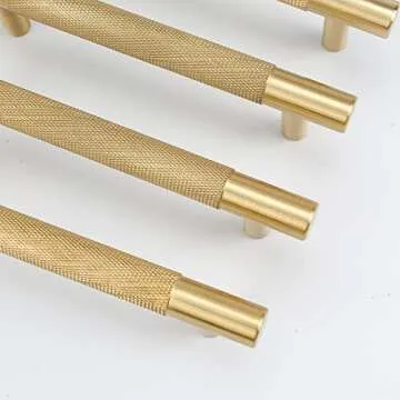 RZDEAL 4Pcs 5 Inch Solid Brass Cabinet Pulls Kitchen Cupboard Handles Modern Drawer Pulls Bathroom Cabinet Pulls Wardrobe Door Handles (Hole Centers:5.04"(128mm), Gold)