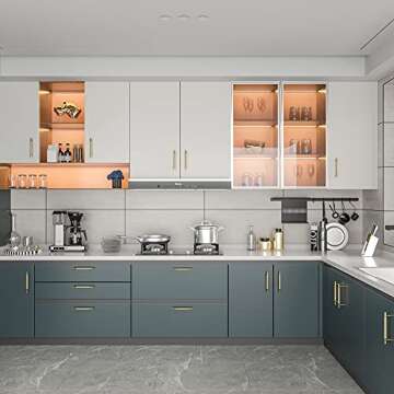 RZDEAL 4Pcs 5 Inch Solid Brass Cabinet Pulls Kitchen Cupboard Handles Modern Drawer Pulls Bathroom Cabinet Pulls Wardrobe Door Handles (Hole Centers:5.04"(128mm), Gold)