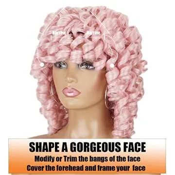 PHOENIXFLY Short Curly Wigs With Bangs Pink Afro Curly Synthetic Short Wigs for Black Women Short Pink Afro Curly Wigs For Women Short Wigs Heat Resistant Hair Replacement Wigs with Free Wig Caps