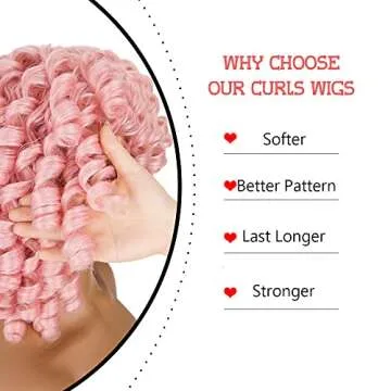 PHOENIXFLY Short Curly Wigs With Bangs Pink Afro Curly Synthetic Short Wigs for Black Women Short Pink Afro Curly Wigs For Women Short Wigs Heat Resistant Hair Replacement Wigs with Free Wig Caps
