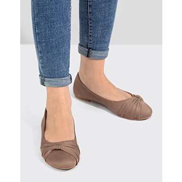 MaxMuxun Women's Flats Shoes Faux Suede Round Toe Ballet Dressy Flats Comfortable Slip On Walking Shoes Taupe