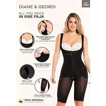 DIANE & GEORDI 2397 Fajas Colombianas Reductoras y Moldeadoras Post Surgery Liposuction Compression Garments Full Body Shaper for Women Beige L