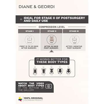 DIANE & GEORDI 2397 Fajas Colombianas Reductoras y Moldeadoras Post Surgery Liposuction Compression Garments Full Body Shaper for Women Beige L