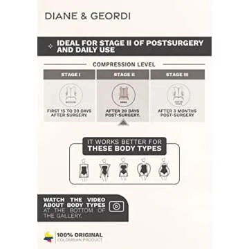 DIANE & GEORDI 2397 Fajas Colombianas Reductoras y Moldeadoras Post Surgery Liposuction Compression Garments Full Body Shaper for Women Beige L